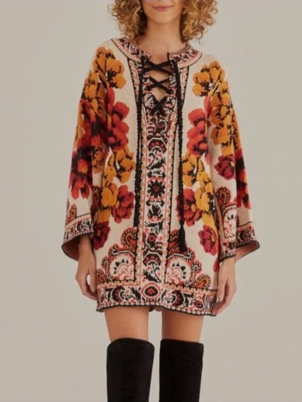 Farm Rio Winter Tapestry Knit Sweater Dress Size XL